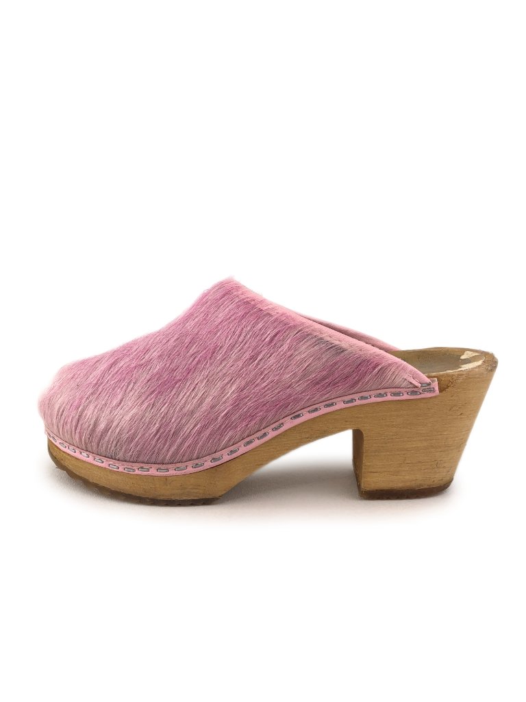 Tessa Pink Pony Hair Swedish Wooden Clogs Eur 36